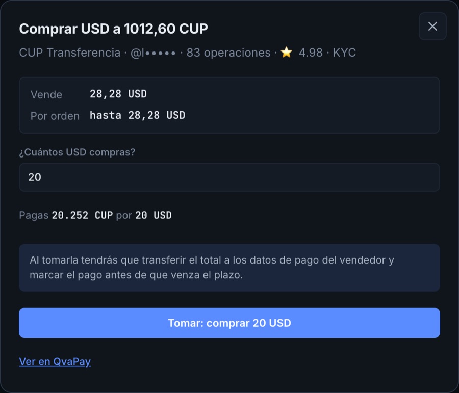 Tomar una oferta del libro eligiendo cuántos USD comprar